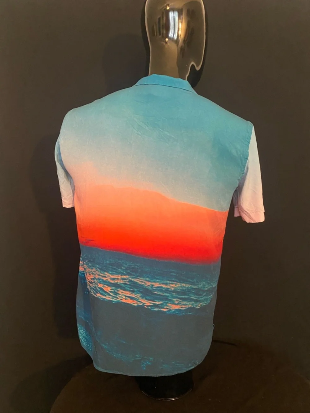 Zara Short-Sleeve Sunset Ocean Print Shirt - Blue/Orange/Pink